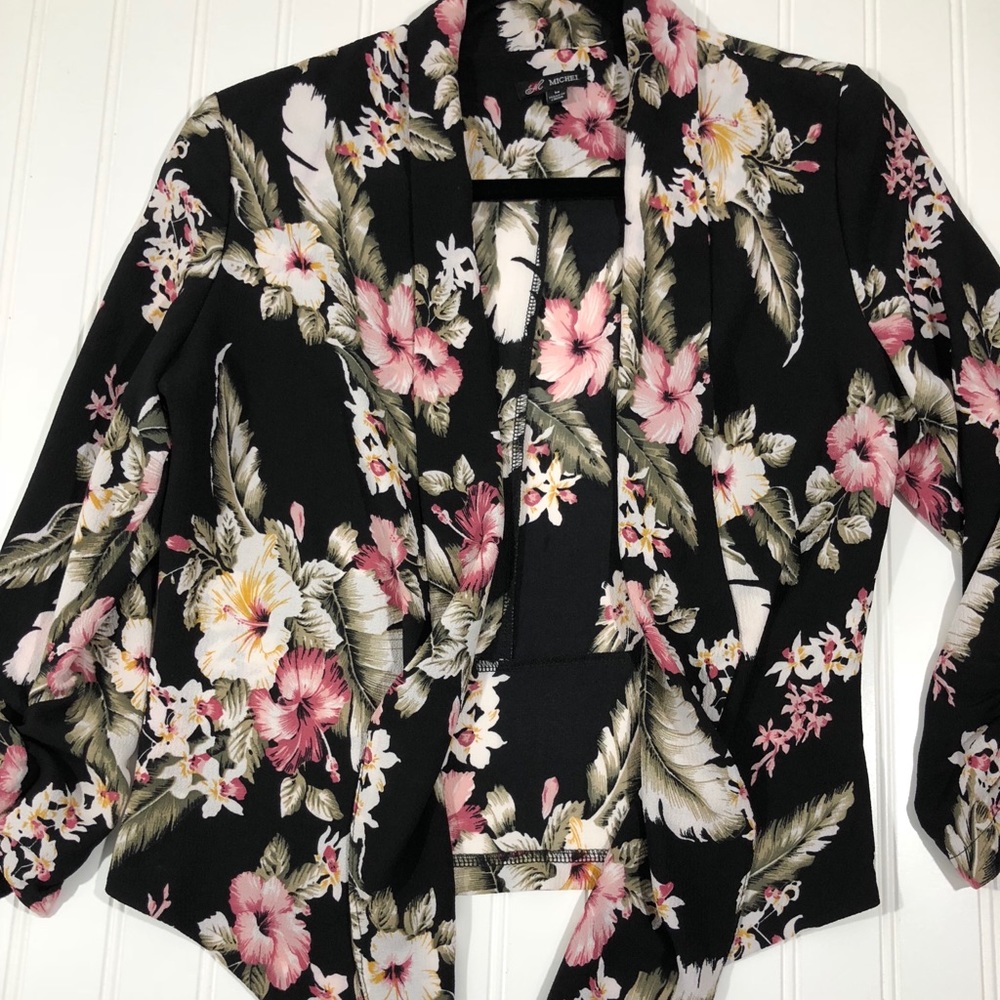 Michel black floral jacket/blazer loose front M